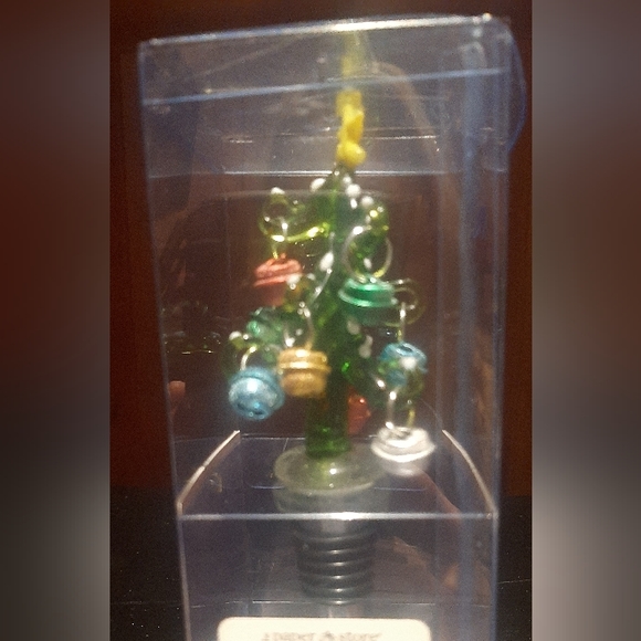 Glass Christmas Tree W/Jingle Bell Ornaments Wine Bottle Stopper Boxed New NWT - Picture 5 of 13